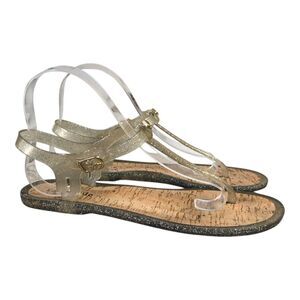 Kate Spade New York Yari Glitter Gold Cork Jelly Summer Beach Sandals Sz 9.5